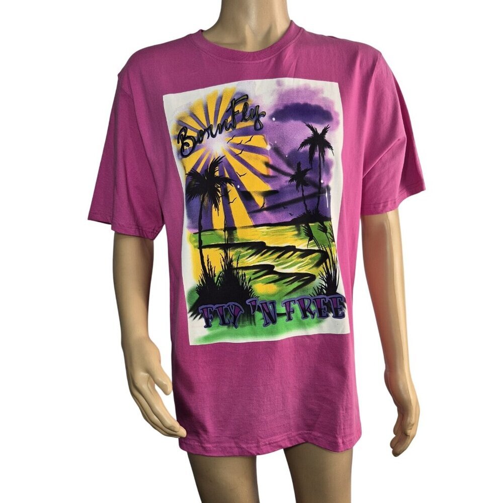 Born Fly Mens T Shirt Size L Short Sleeve Cotton Fly And Free Pink Print (63)